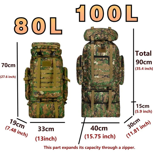 80L/100L Mountaineering Bag Climb Bag Tactical Backpacks Large Backpack Outdoors Hiking Camping Travel Bags